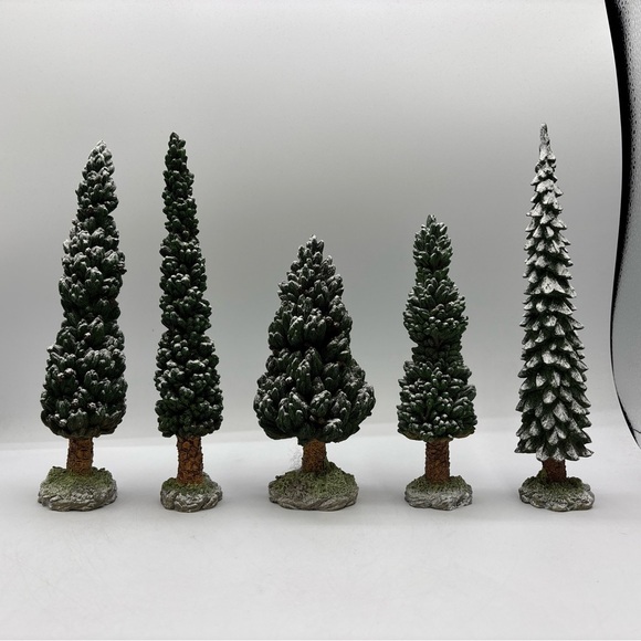 Department 56 1998 Vintage Village Snowy Evergreens Set Of 5 Large 52614 Retired - Picture 2 of 12